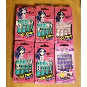 Lot of 6 Broadway Press-On Nails Little Diva Gel Pink Purple Glitter NEW!